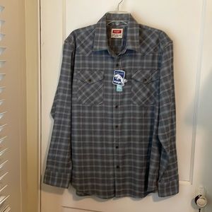 Wrangler Western Shirt NWT Cloud Flannel Sz Large Blue Grey Plaid